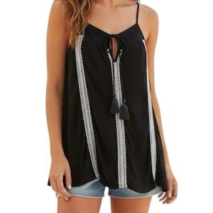 Harlow Black and White Tassel Tie Spaghetti Strap Top Small
